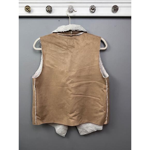 Gap Vest Womens XS open front Faux Suede Waterfall Casual Sherpa‎ Tan - Picture 2 of 7